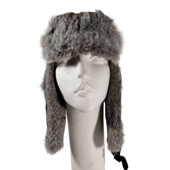 Mad Bomber Aviator Rabbit Fur Trapper Hat Black Super Warm Unisex Sz M Indie - Picture 3 of 7
